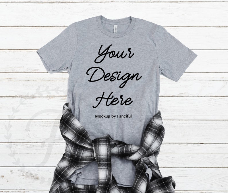 Download Heather Grey Shirt Mockup Flat Lay Bella Canvas 3001 ...