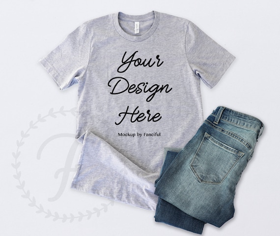 Flat Lay Styled Grey Shirt Mockup Bella Canvas 3001 Outfit Etsy