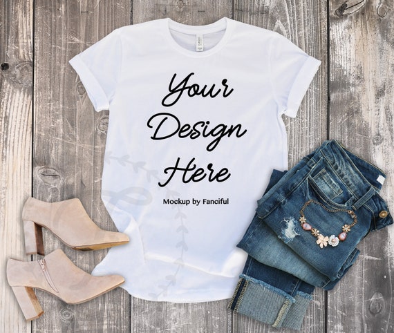 Download Bella Canvas Shirt Mockup White Bella Canvas 3001 Outfit Scene Etsy