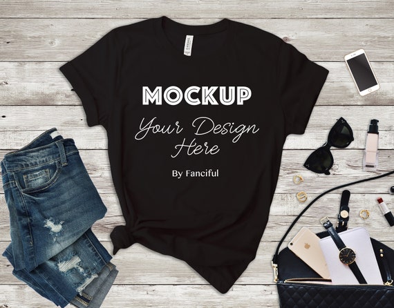 Download Flat Lay Styled Black Shirt Mockup Bella Canvas 3001 ...