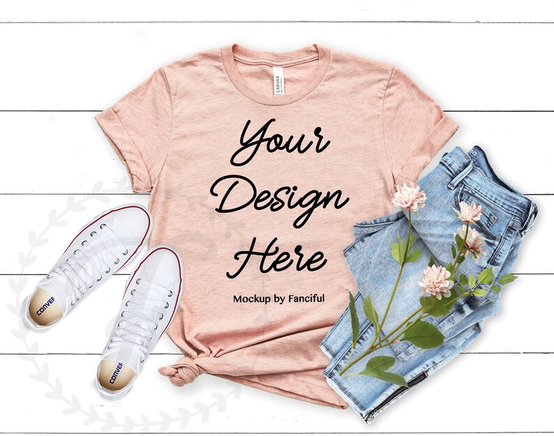 Bella Canvas Shirt Mockup Heather Prism Peach White Bella ...