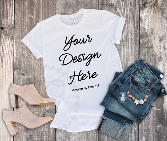 Bella Canvas Shirt Mockup White Bella Canvas 3001 Outfit Scene Etsy