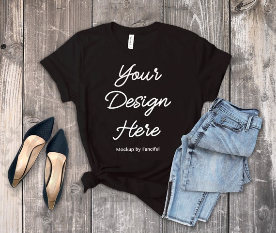 Schwarzes Shirt Mockup Bella Leinwand 3001 Unisex Outfit Szene Etsy