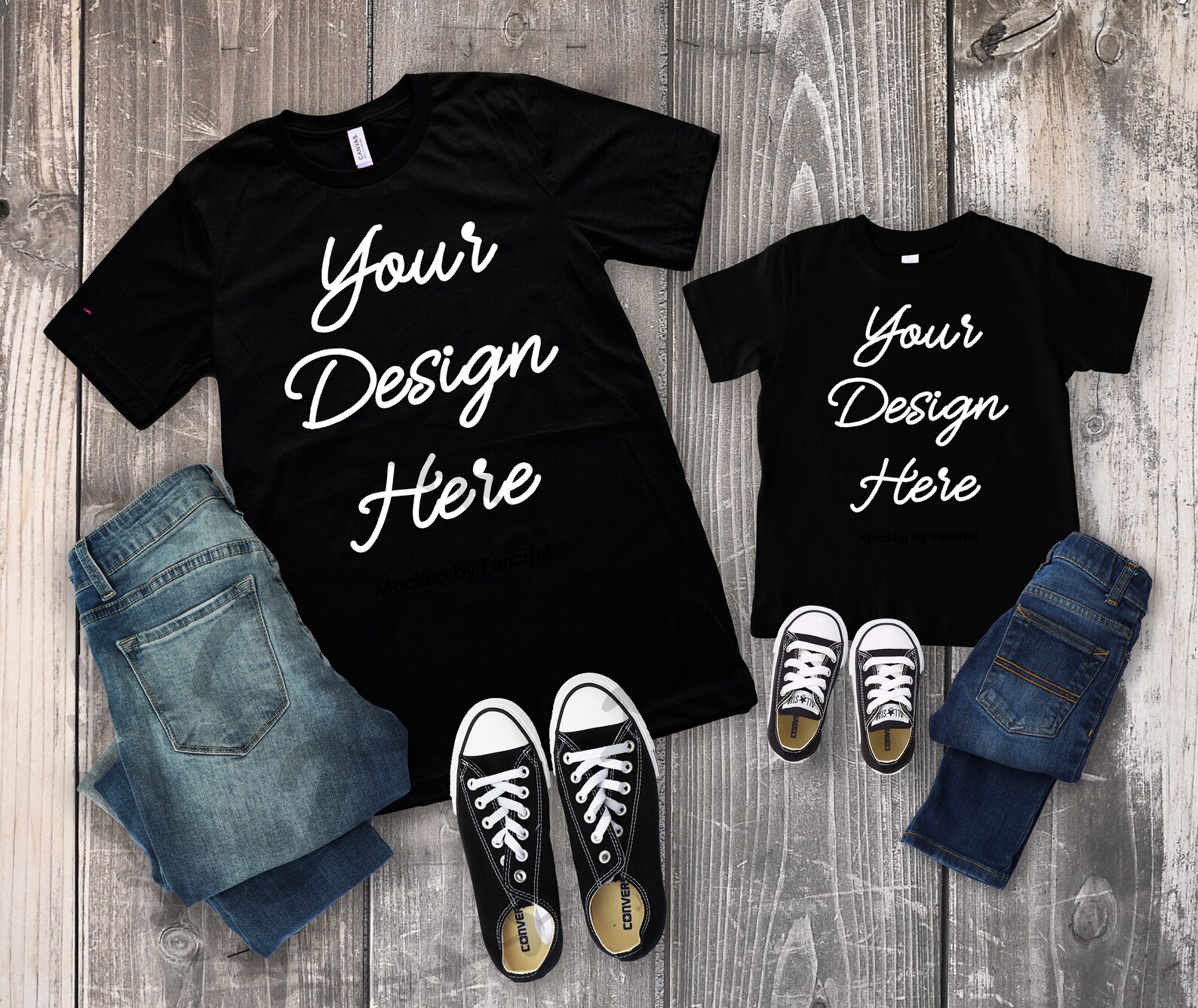 Dad Black Shirt Mockup Father Son Flat Lay Shirt Adult Kids | Etsy