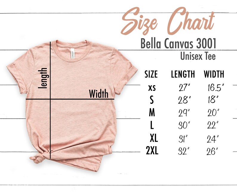 bella canvas t shirt size chart