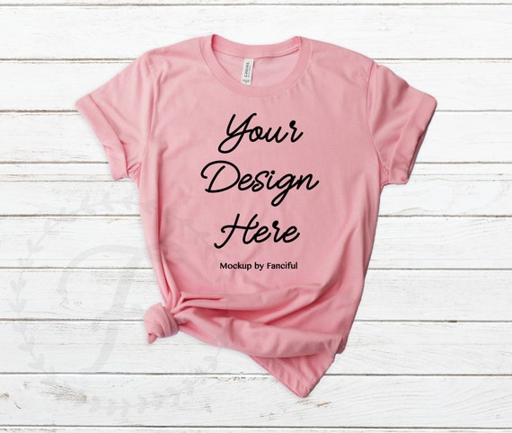 Pink Shirt Mockup Flat Lay Bella Canvas 3001 White Background Etsy