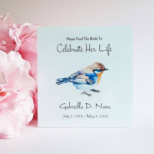 Celebrate Her/His Life, funeral favors, memorial, in loving memory, funeral flower seeds, sympathy, bird seed favors, celebration of life