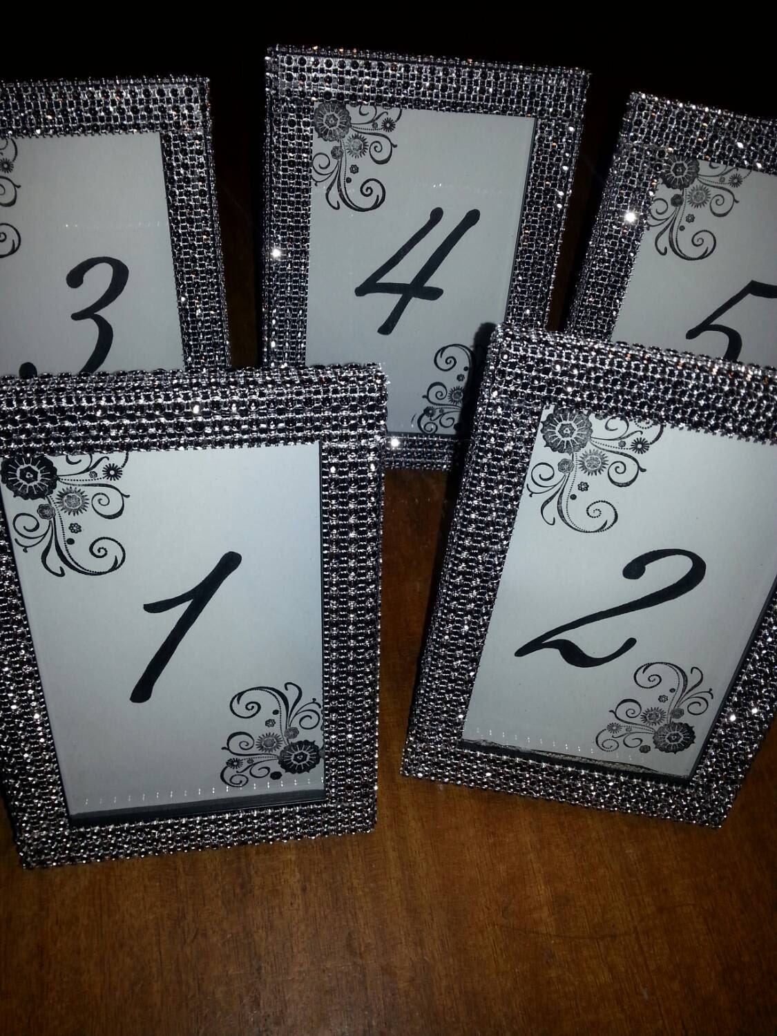 Table Number Frames with silver sparkling bling for Weddings