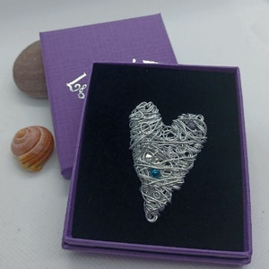 Valentines  Heart Brooch Pin, Silver aluminium, Celtic love design, Handmade unusual women's boxed gift, made in Wales jcp001