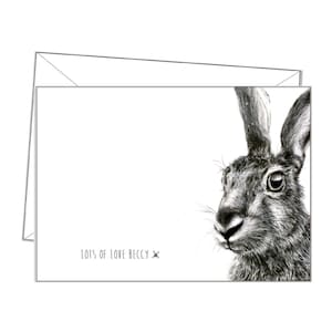 Gepersonaliseerde HARE NOTITIEKAARTEN, 10 + enveloppen, elk bericht of blanco, A6 notitiekaarten, briefpapier, briefpapier, sc05