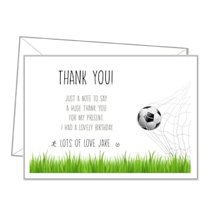 Cartão de agradecimento personalizado FUTEBOL, mais de 10 envelopes, qualquer mensagem ou em branco, convite, convites de futebol para festa de aniversário de meninos