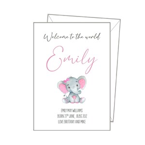 NEUES BABY-Ankündigungskarten, rosa, es ist ein Mädchen Geburt, Neugeborenes, Elefant, pk 10 oder lose, andere Designs