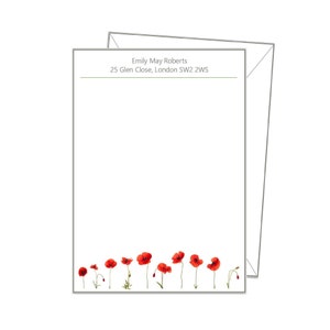 POPPY Personalisierte NOTIZKARTEN, 10 + Umschläge, jede Nachricht oder leer, notecards, Briefpapier, Postkarte Briefpapier florales Geschenk, sc09