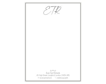 MONOGRAM LETTER -  Personalised Notepaper, A4 A5 or A6 writing paper - Grey + White stationery, business correspondence, compliments slip