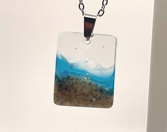 Resin Beach Pendant Necklace, Sand and Sea, Coastal Jewellery, Handmade Wales (20" Chain)