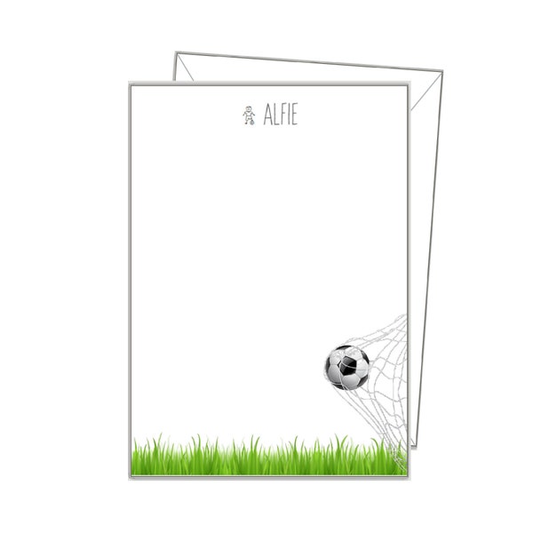 FOOTBALL WRITING PAPER, Personalised notepaper, boys stationery gift set, A4 A5 or A6, 14 blank or lined letters, notelets, soccer sn34