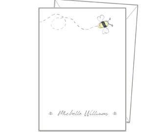 BEE NOTECARDS, personalised name or message, notepaper, writing paper, pk 10 cards & envs, postcards sc51