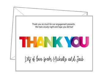 THANK YOU Personalised CARDS, 10 + envelopes, A6 customised name, Men's Adults Birthday thanks