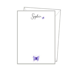 Carta da lettere BUTTERFLY per ragazze, carta da lettere viola, x14 lettere, carta da lettere bianca o a righe, bigliettini A4 A5 A6 + buste,