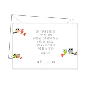 OWL NOTECARDS, Personalizado 10 + sobres, cualquier mensaje o en blanco, papel de escribir, papelería, anuncio amigos nota tarjeta
