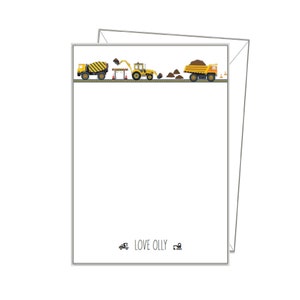 DIGGER NOTEPAPER, Personalised Writing Paper, Boys stationery gift set, A4 A5 or A6, 14 blank or lined letters, construction truck jcb sn31