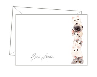 CAT NOTECARDS, personalised name or message, correspondence cards, pk 10 cards & envs, kittens, postcards sc55