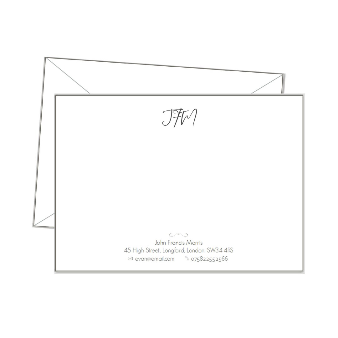 Note Card Address Format Monogram Correspondence Card / Notelets - Personalised Name + Address ...