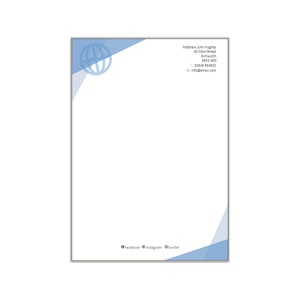 PAPEL TIMBRADO - Papel de carta personalizado, Logotipo da empresa Papelaria - A4 e A5, cartões de correspondência combinando / bilhetes de cortesia, carta azul