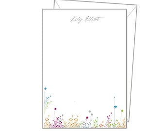 Personalised NOTEPAPER, Flower writing paper, stationery gift set, A4 A5 or A6, 14 white sheets & envelopes, floral notelets letters, sn04