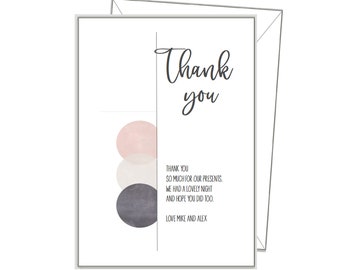 Personalised THANK YOU CARDS, pack of 10 + envelopes, thankyou,  Adults Men's Boys, Minimalist Grey st48