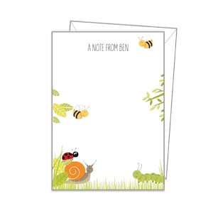Papel de notas personalizado con nombre de insectos, papel de escritura para niños, notas de insectos espeluznantes, en blanco o rayado, 14 sobres y talla SN35