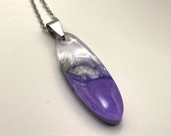 Handmade Lilac Resin Pendant Necklace, 18" Stainless Steel Chain, Pembrokeshire Wales