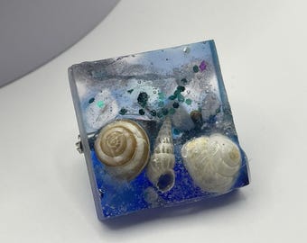 Sea BROOCH, Beach Coast inspired pin, with Pembrokeshire shells , Handmade in Wales. Gift Boxed