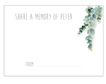 Funeral Personalised A6 Cards,  SHARE THE MEMORY,  50 Remembrance cards
