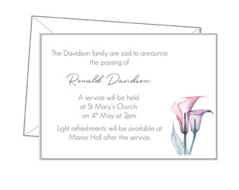 Funeral Announcement Cards, A6, Personalised Sympathy Cards, Funeral attendance, Thank you, share a memory cards, florist message