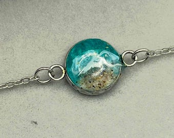 Resin Sand Bracelet, Abstract Sea Wave, Stainless Steel, Handmade Pembrokeshire Jewellery