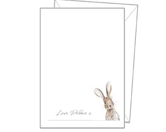 HARE WRITING PAPER, x14 Personalised notepaper, stationery gift set, A4 A5 or A6, blank or lined letters & envelopes, notelets, sn08 rabbit