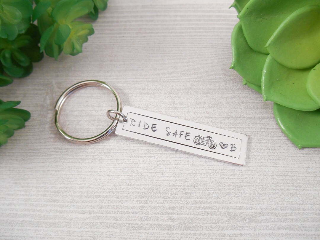 Ride Safe Keychain Custom Motorcycle ride Safe Hand Stamped Aluminum