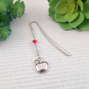 Small Apple Bookmark - Small Apple Charm & Crystal Beaded Bookmark