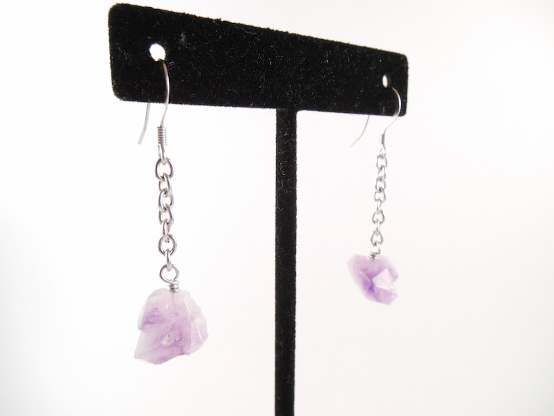 Raw Amethyst Earrings Raw Amethyst Chunk Stainless Steel Dangle Earrings