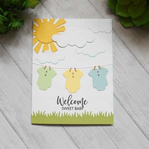 Carte de corde à linge pour bébé - « Welcome Sweet Baby » Carte de voeux vierge pour corde à linge pour bébé garçon « Welcome Sweet Baby »