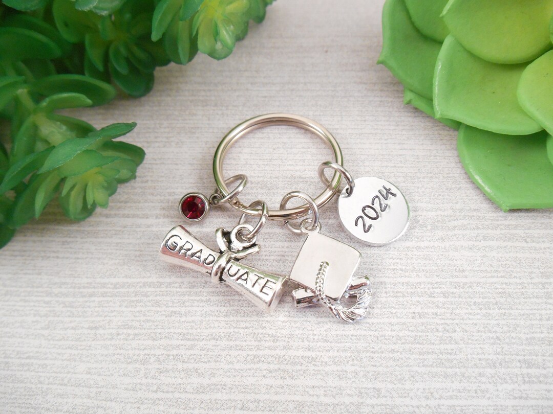 Graduation Charms Keychain - Small Custom Hand Stamped Graduation ...
