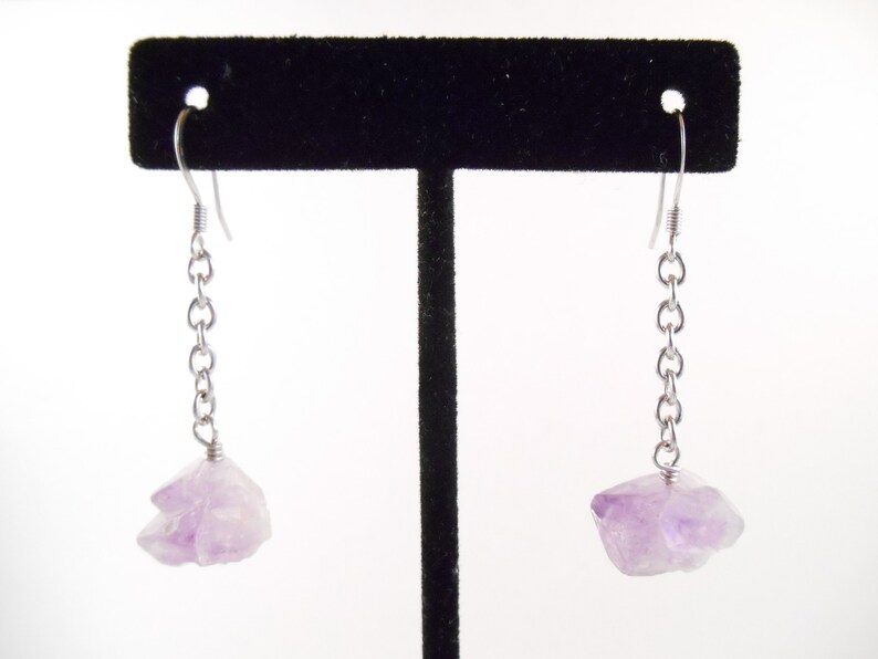 Raw Amethyst Earrings Raw Amethyst Chunk Stainless Steel Dangle Earrings