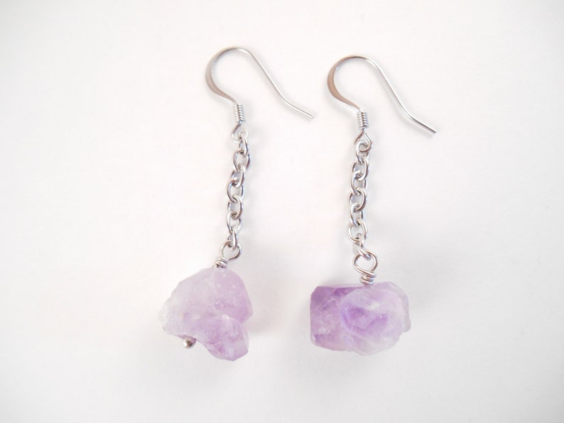 Raw Amethyst Earrings Raw Amethyst Chunk Stainless Steel Dangle Earrings