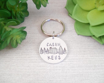 Cabin Keys Keychain - Small "Cabin Keys" Hand Stamped Aluminum Key Chain