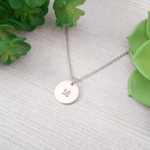 Custom Initial Necklace - Small Custom Hand Stamped Initial Alkeme Disc Necklace