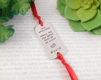 Custom Teacher Bookmark - Custom "Thank You for Being Part of my Story" Hand Stamped Aluminum Bookmark