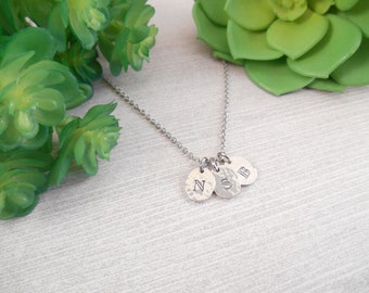 Custom Charm Necklace - Small Custom Hand Stamped Initial Charm Necklace