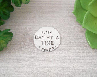 Sobriety Pocket Coin - Custom "One Day at a Time" Hand Stamped Aluminum Pocket Token (Style 1)