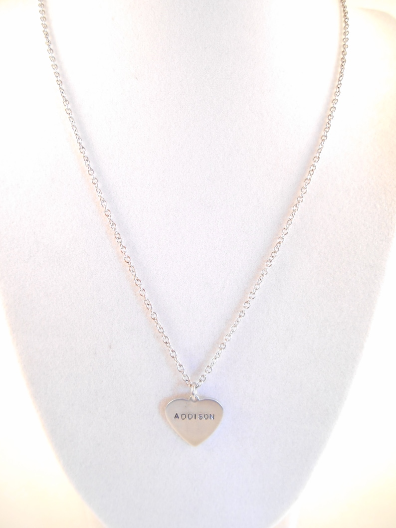 Custom Name Hand Stamped Heart Necklace Custom Heart Necklace